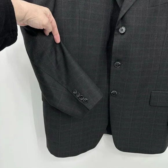 JOSEPH ABBOUD jacket blazer sport coat windowpane plaid charcoal gray 44L - Picture 6 of 9